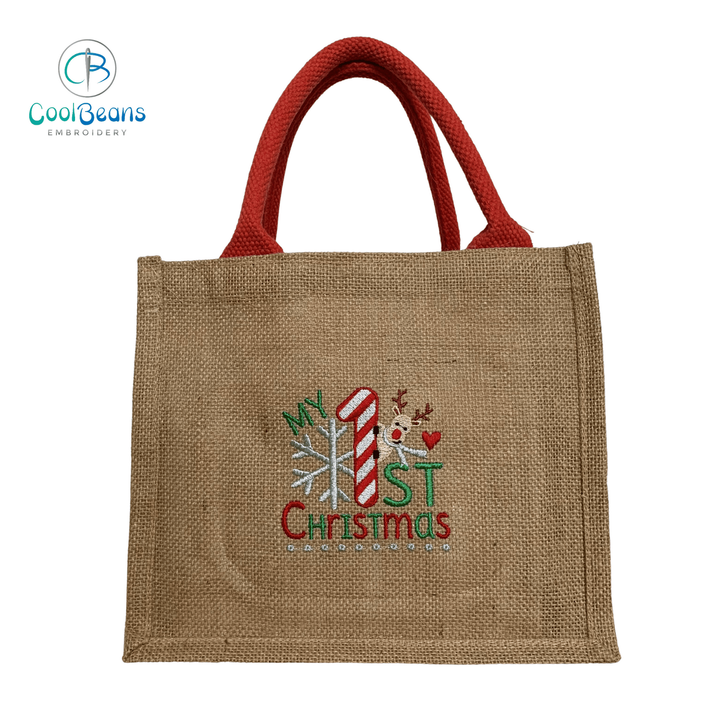 Christmas Jute Gift Bag - My 1st Christmas - Personalised - Cool Beans Embroidery & Personalisation