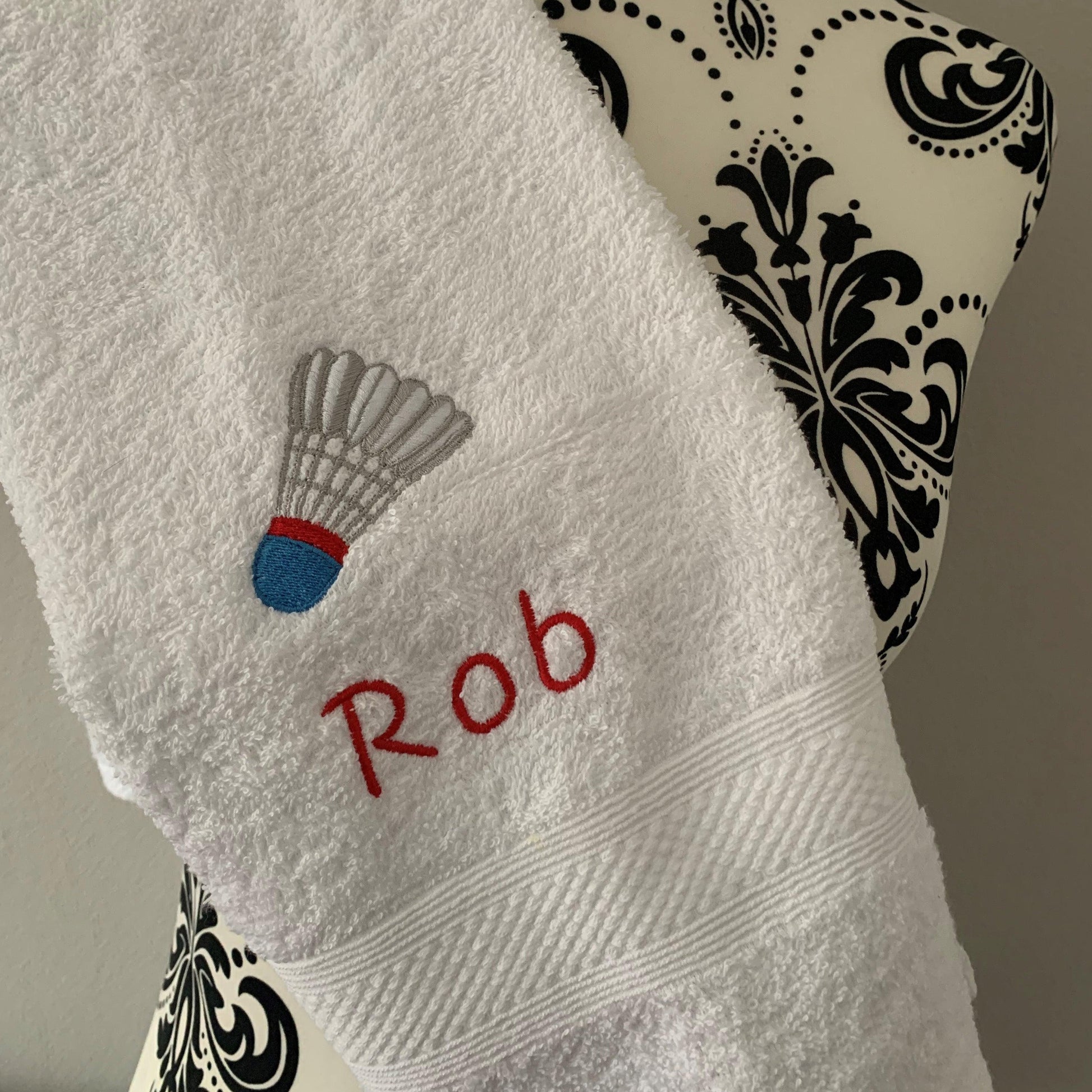 BADMINTON TOWEL - PERSONALISED - FLANNEL / HAND TOWEL / BATH TOWEL - Cool Beans Embroidery & Personalisation