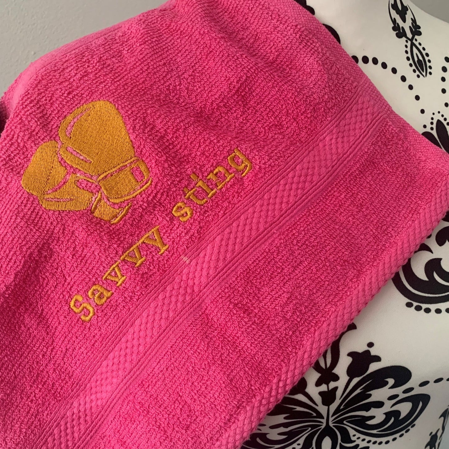 Boxing Gloves Embroidered Personalised Face Cloth - Hot Pink
