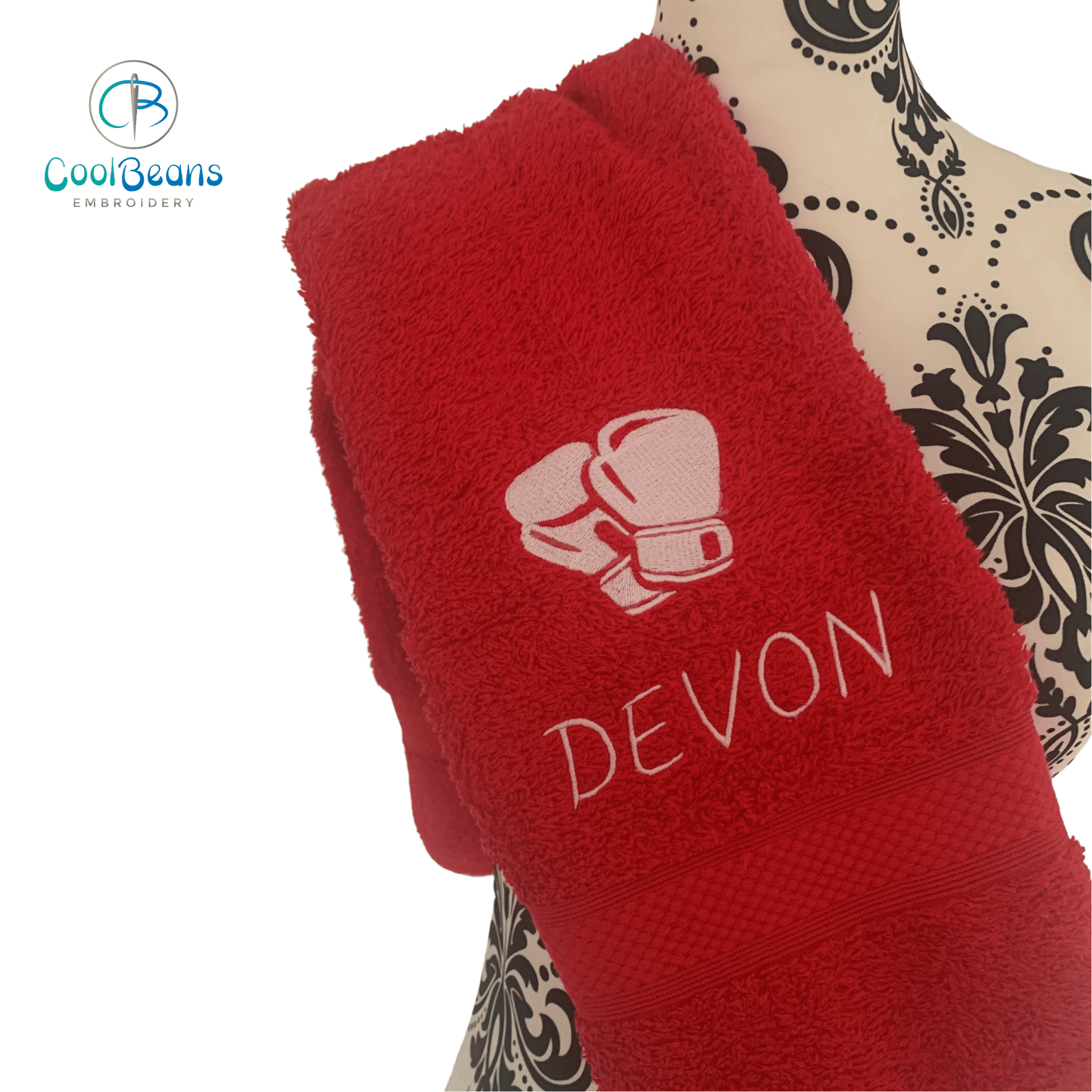 Boxing Gloves Embroidered Personalised Towel - Red
