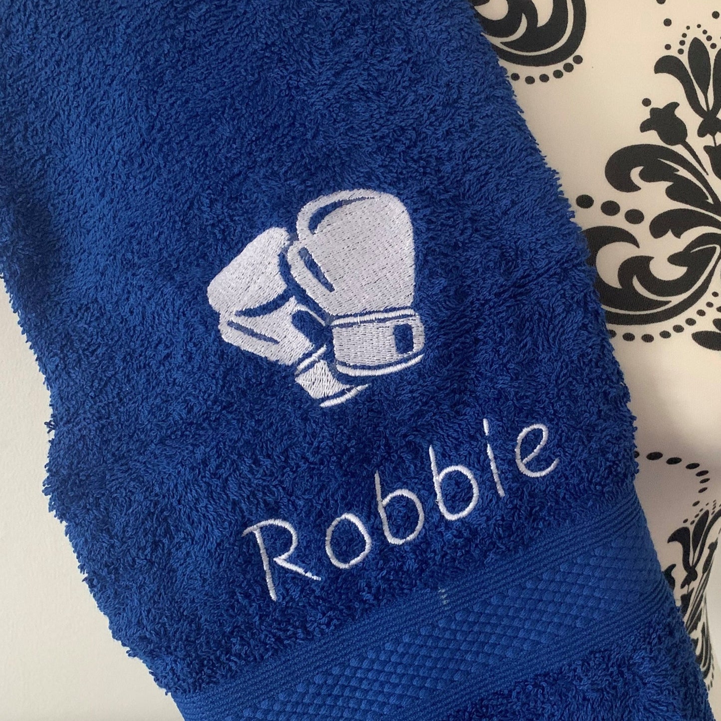 Boxing Gloves Embroidered Personalised Towel - Royal Blue