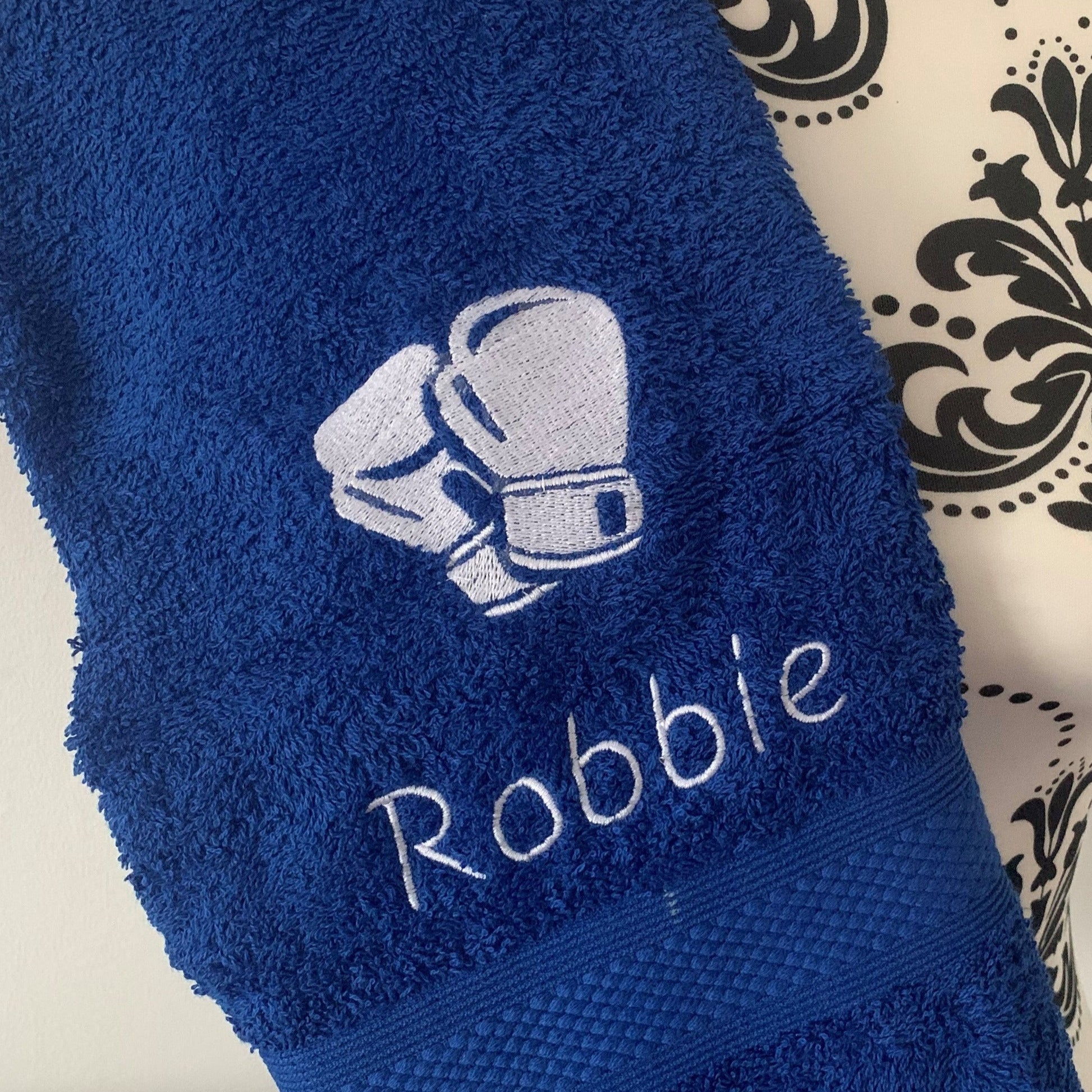 Boxing Gloves Embroidered Personalised Towel - Royal Blue