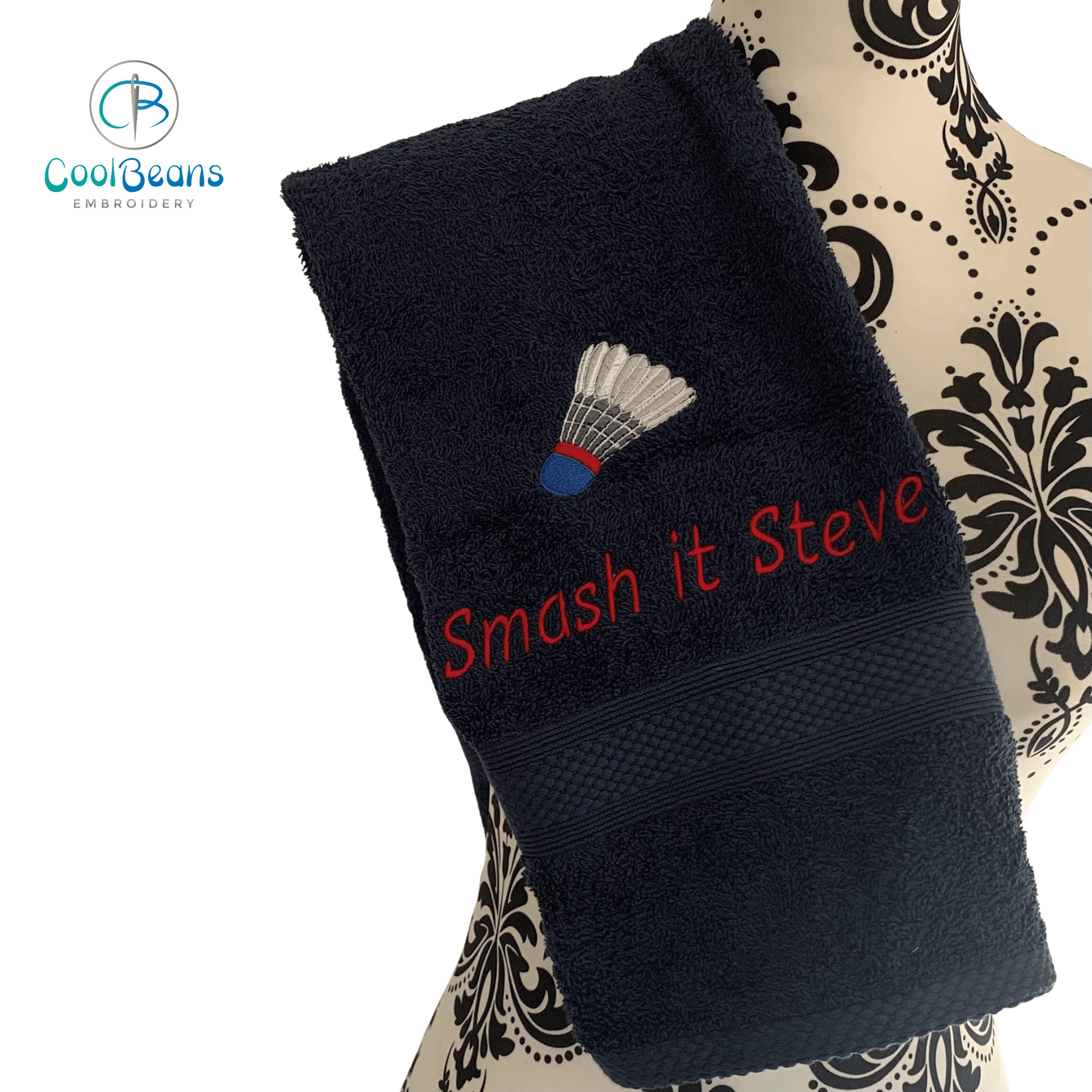 BadmintonEmbroideredPersonalisedTowel-Navy