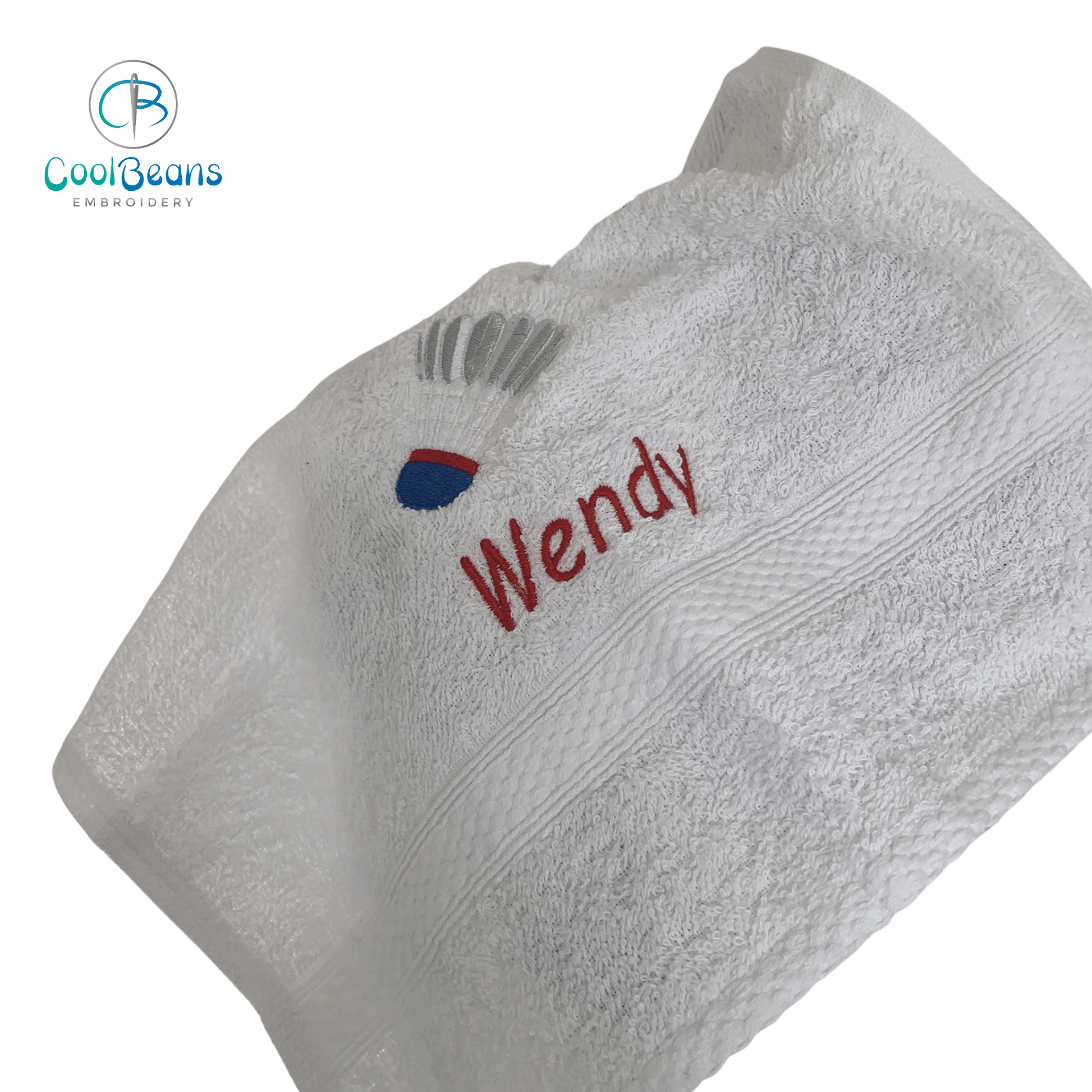 Badminton Embroidered Personalised Face Cloth - White