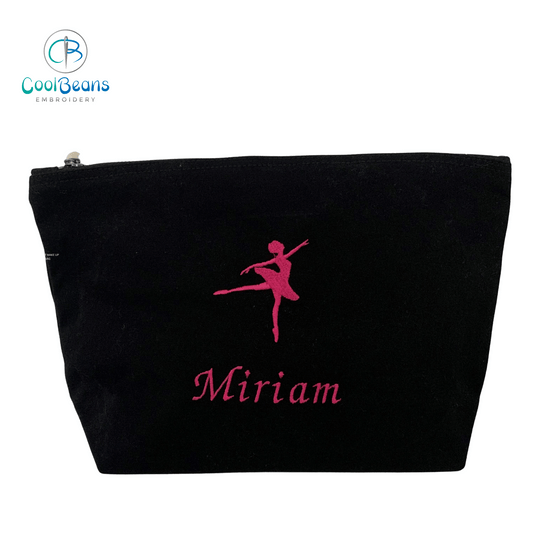 Ballet Dancer Embroidered Personalised Make up Bag - Black