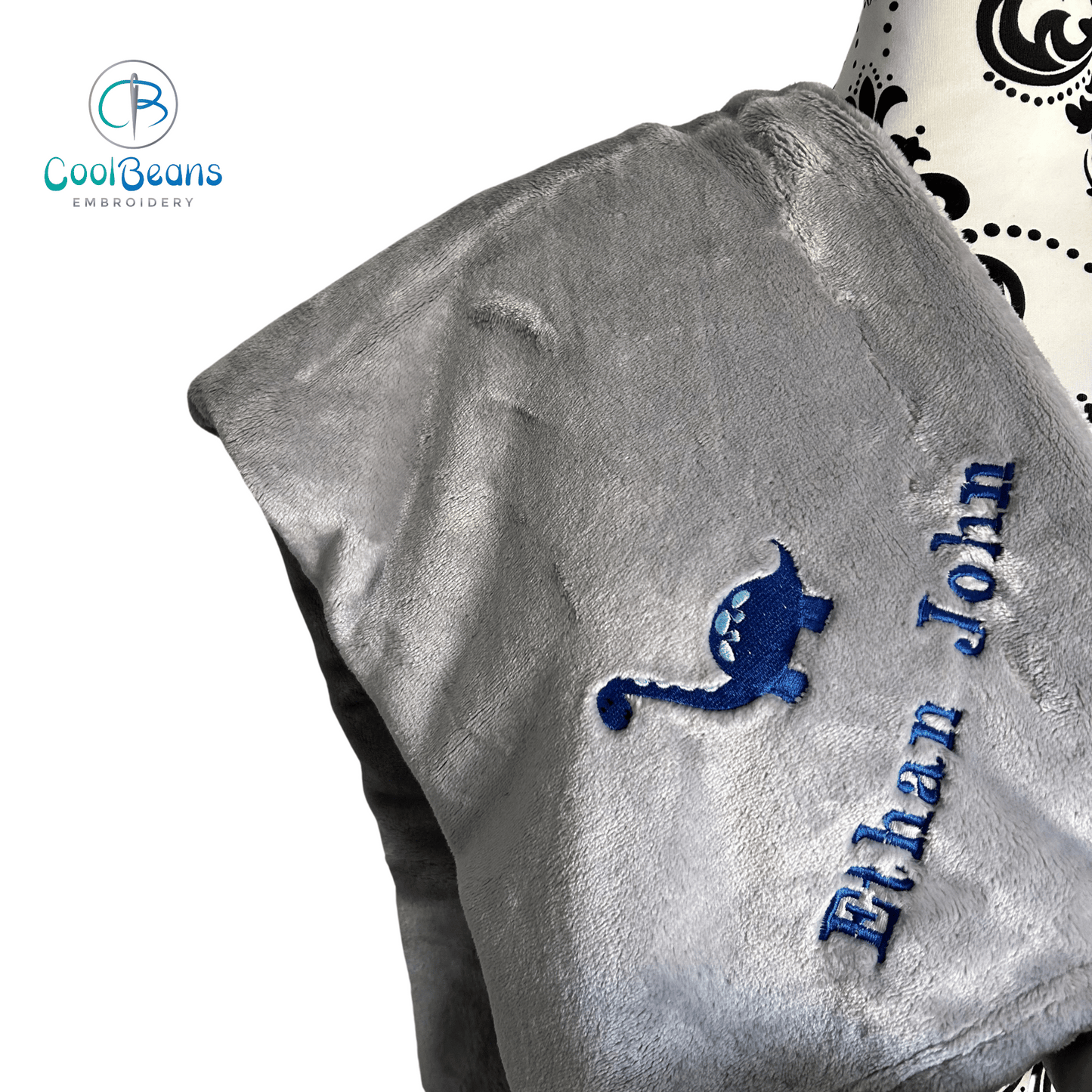 Dinosaur (Blue) Kids Large Fleece Blanket - Personalised