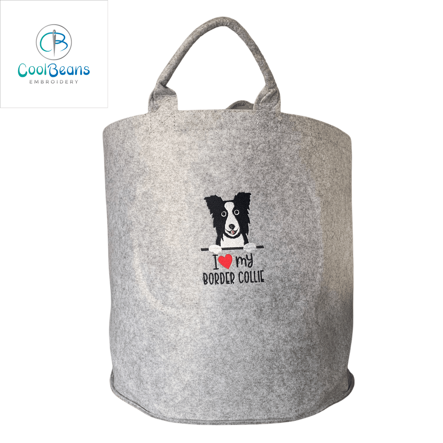 Border Collie Dog Toy/Blanket Storage - Pet Felt Trug - Pet Storage Tub - Personalised