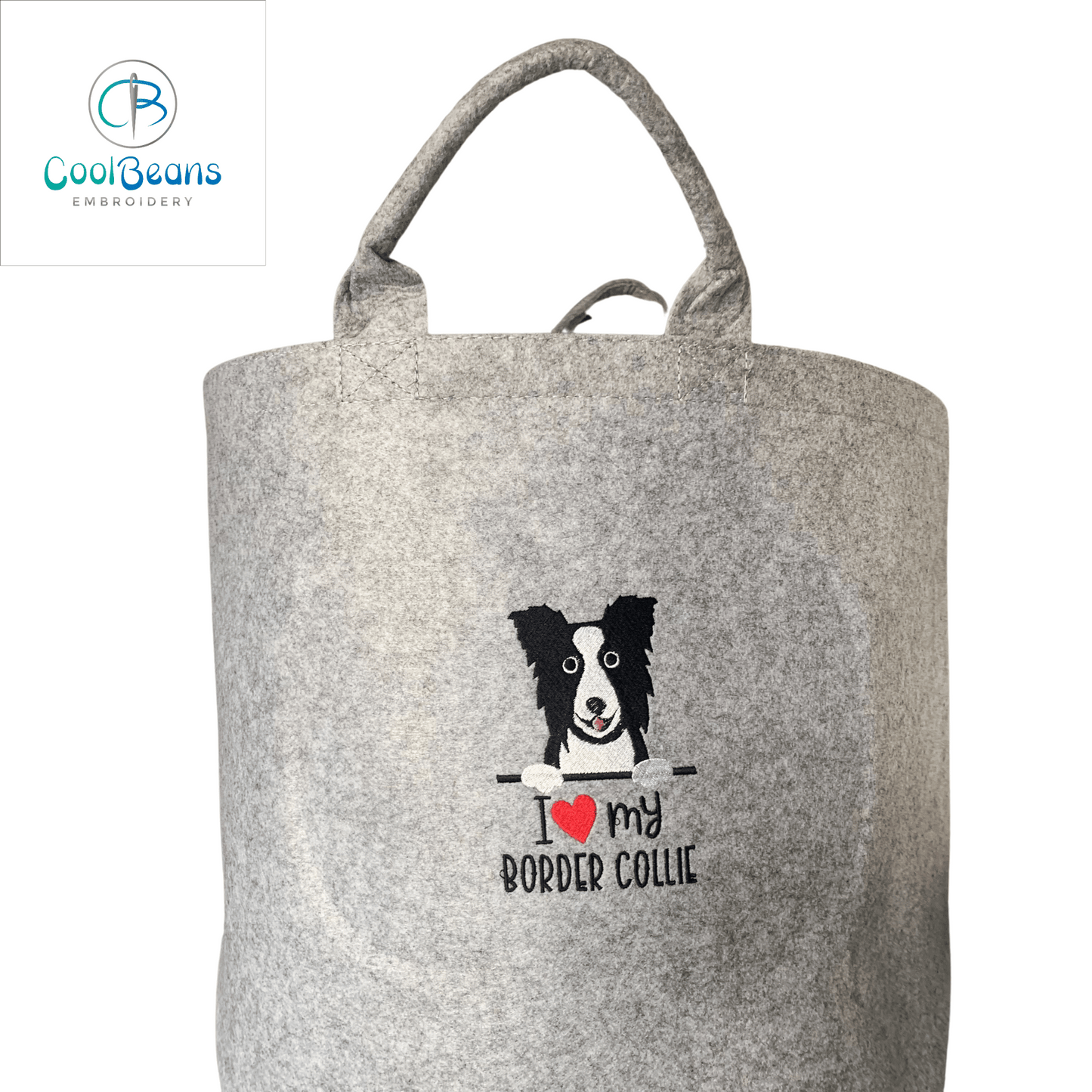 Border Collie Dog Toy/Blanket Storage - Pet Felt Trug - Pet Storage Tub - Personalised