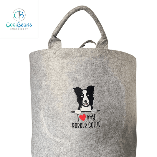 Border Collie Dog Toy/Blanket Storage - Pet Felt Trug - Pet Storage Tub - Personalised
