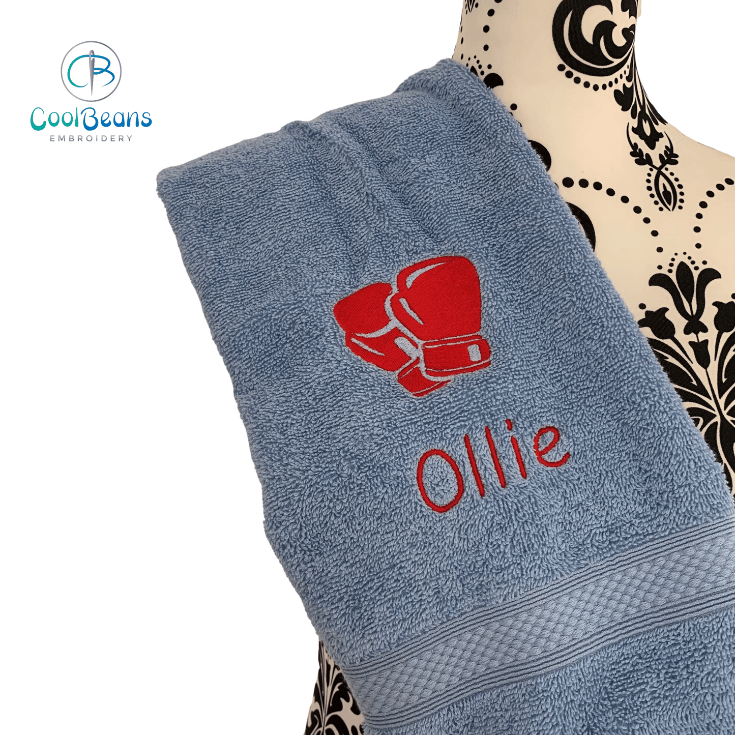 Boxing Glove Embroidered Personalised Towel - Cobalt Blue