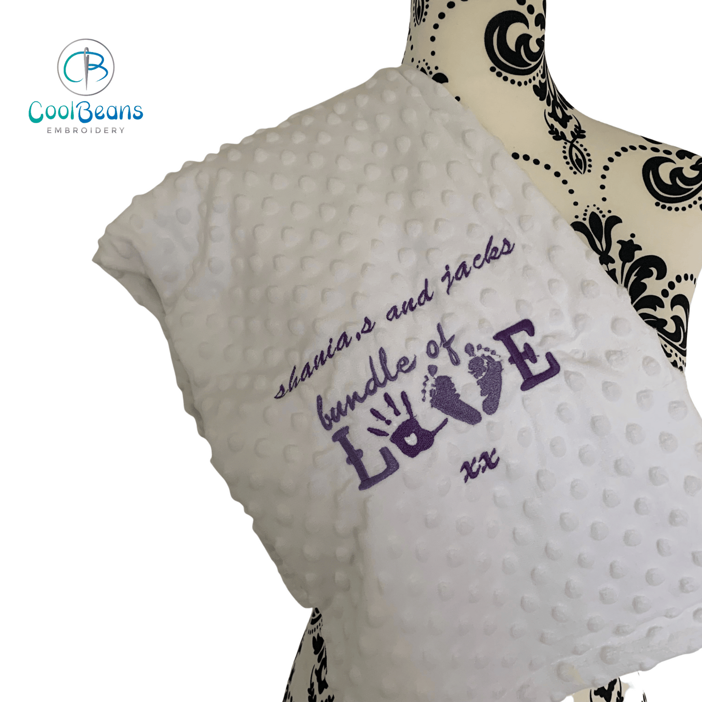 Bundle of Love Embroidered Personalised Baby Blanket - White