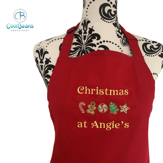 Christmas Cookies Embroidered Persoanlised Apron - Red