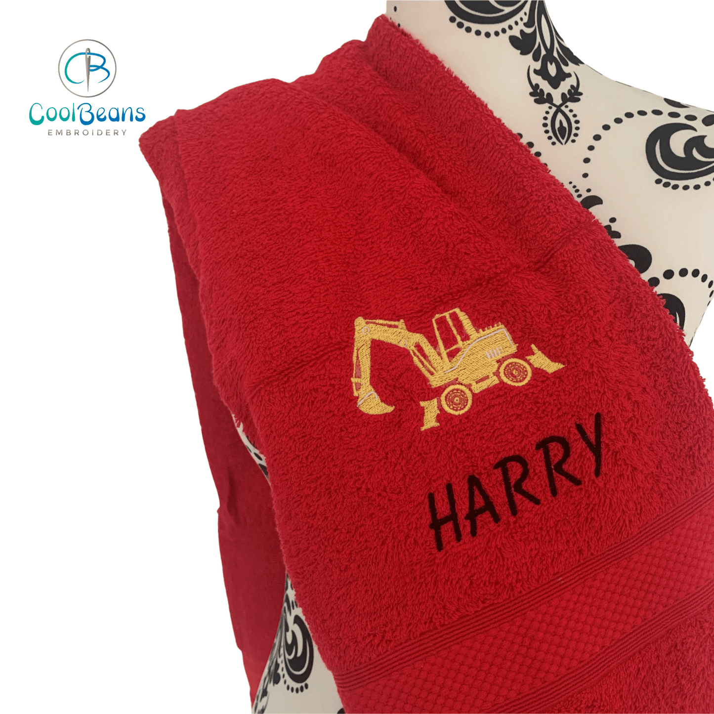 Digger B Towels - Personalised - Cool Beans Embroidery & Personalisation