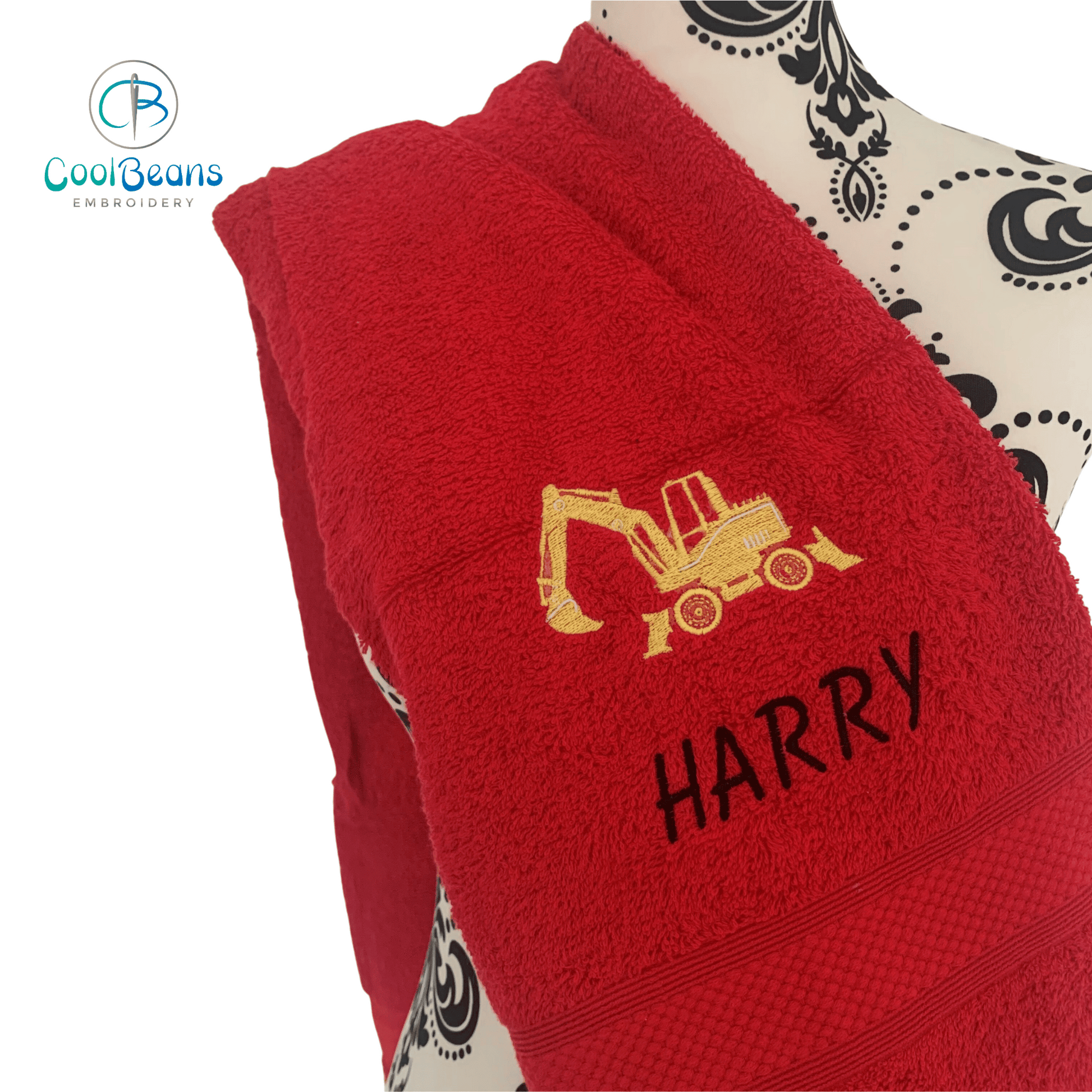 Digger B Towels - Personalised - Cool Beans Embroidery & Personalisation