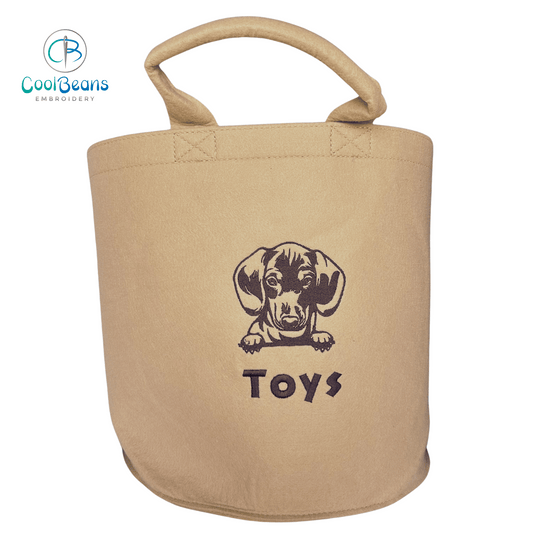 Dachshund Toy/Blanket Storage - Pet Felt Trug - Pet Storage Tub - Personalised a