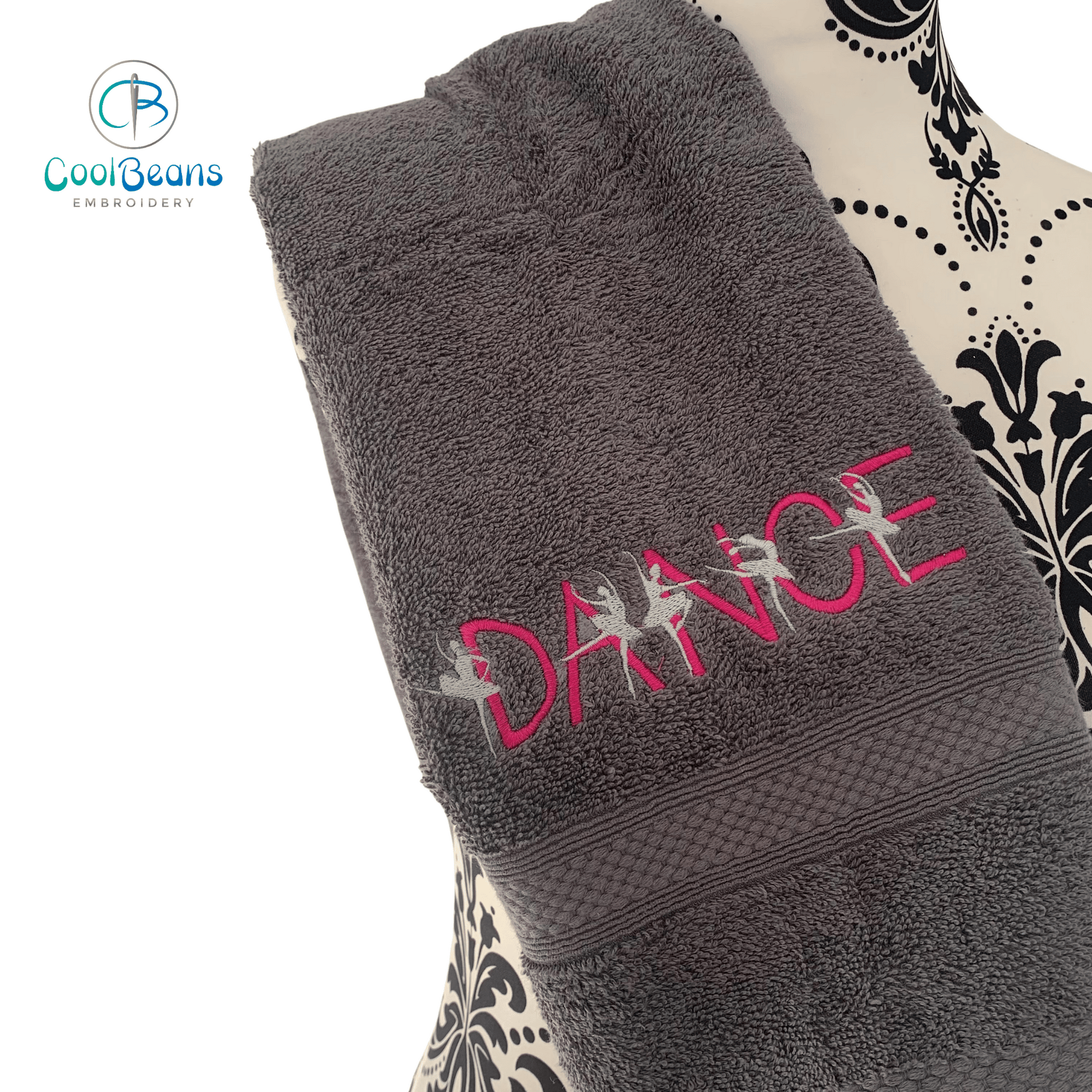 DanceWordEmbroideredPersonalisedTowel-Charcoa