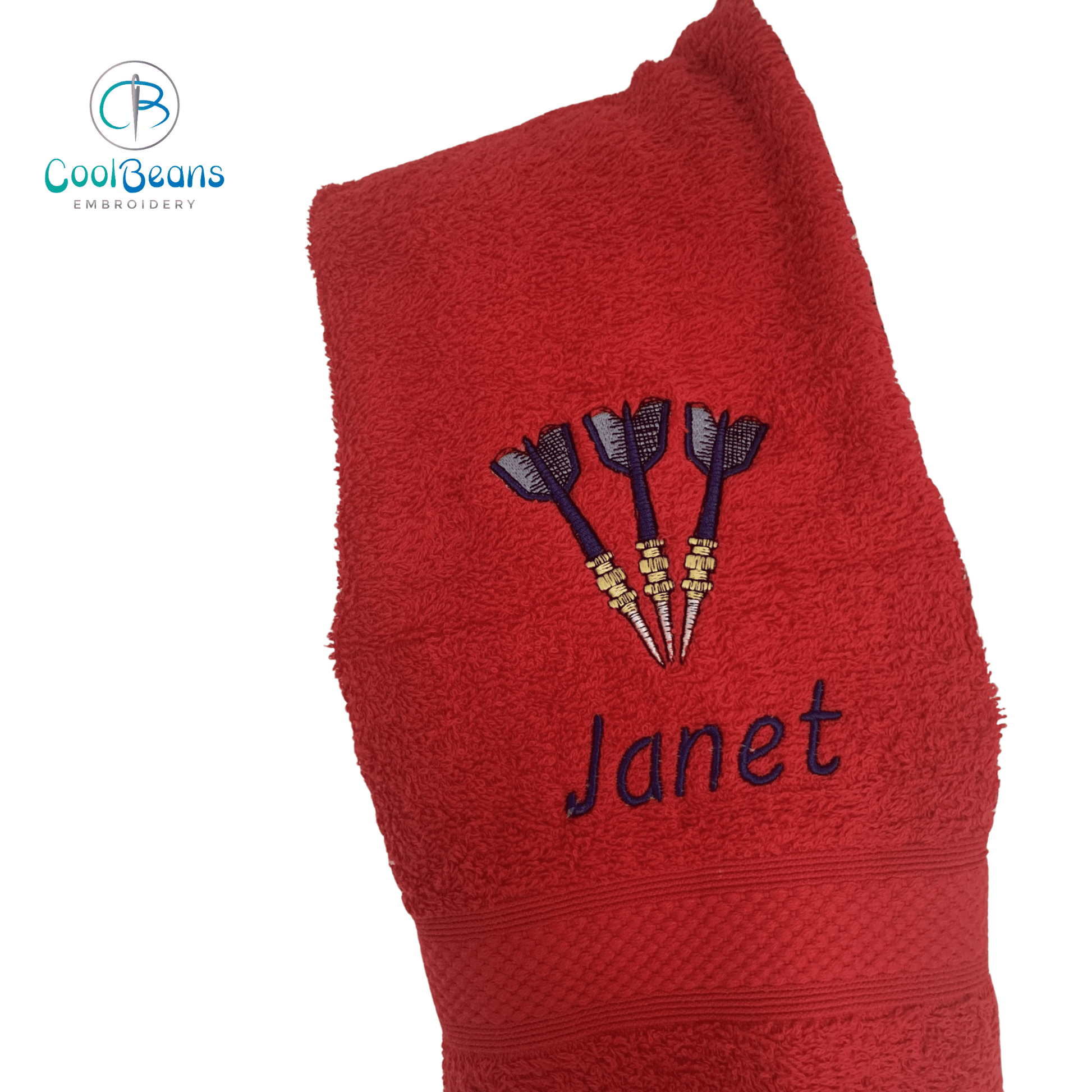 Darts Embroidered Personalised Towel - Red