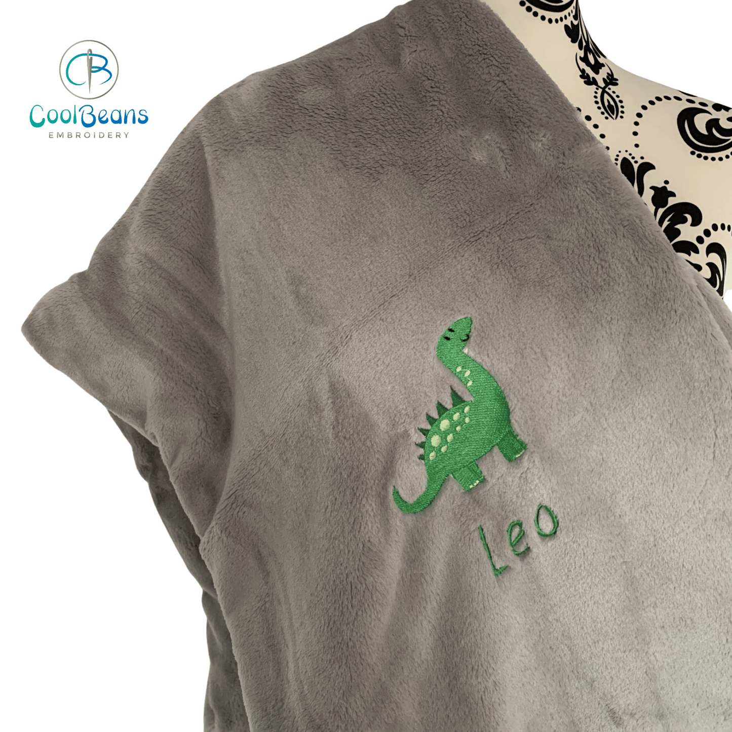 Dinosaur (Green) Kids Large Fleece Blanket - Personalised