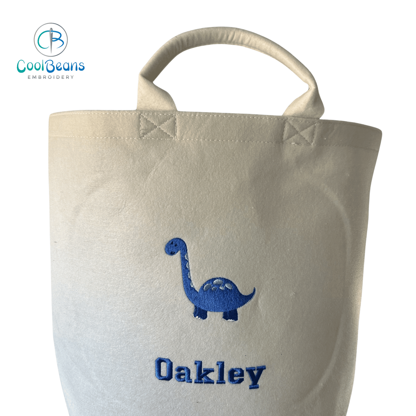 Dinosaur (Blue) Felt Trug - Toy Storage Tub - Personalised