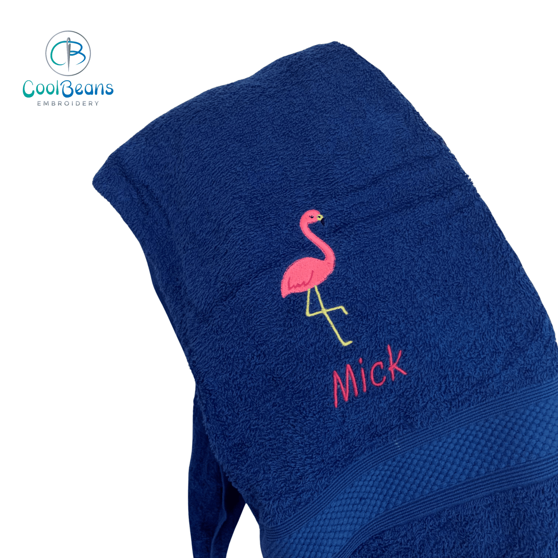 Flamingo Embroidered Personalised Towel - Royal Blue