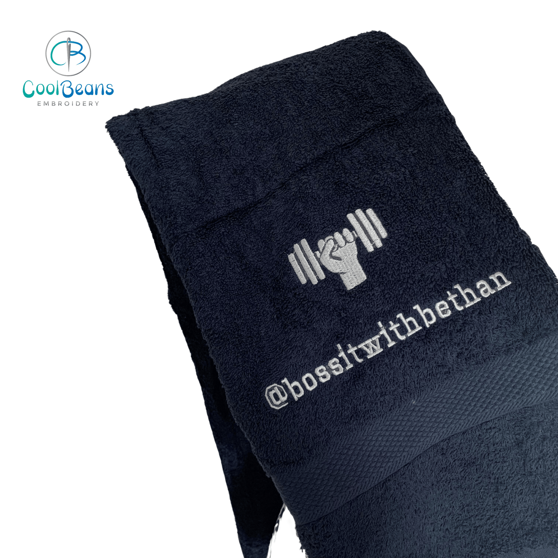 Gym Weights Embroidered Personalised Towels - Navy