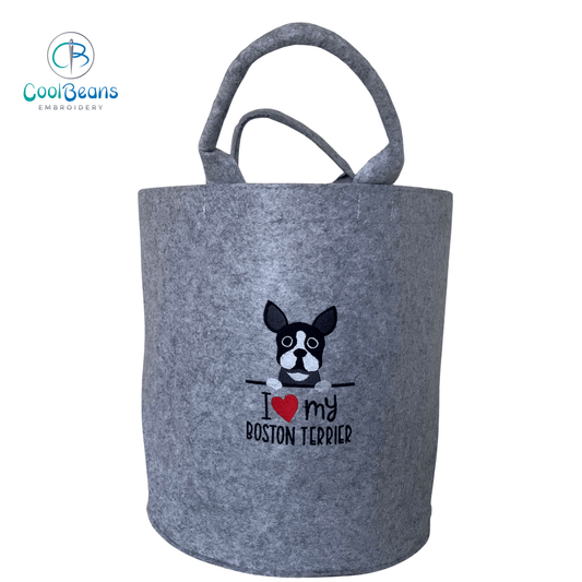 Boston Terrier Toy/Blanket Storage - Pet Felt Trug - Pet Storage Tub - Personalised
