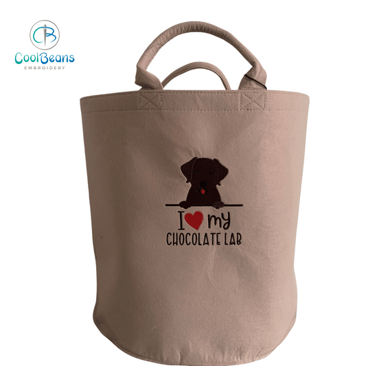 Chocolate Labrador Dog Toy/Blanket Storage - Pet Felt Trug - Pet Storage Tub - Personalised