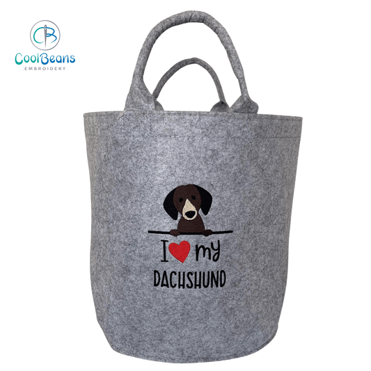 Dachshund Toy/Blanket Storage - Pet Felt Trug - Pet Storage Tub - Personalised