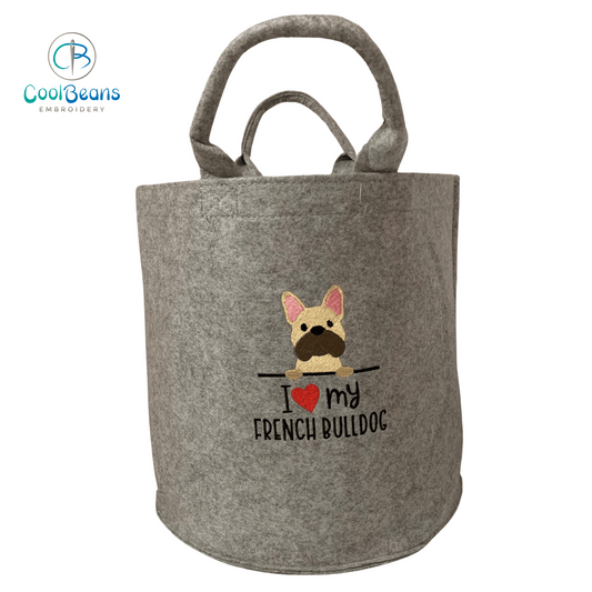 French Bull Dog Toy/Blanket Storage - Pet Felt Trug - Pet Storage Tub - Personalised