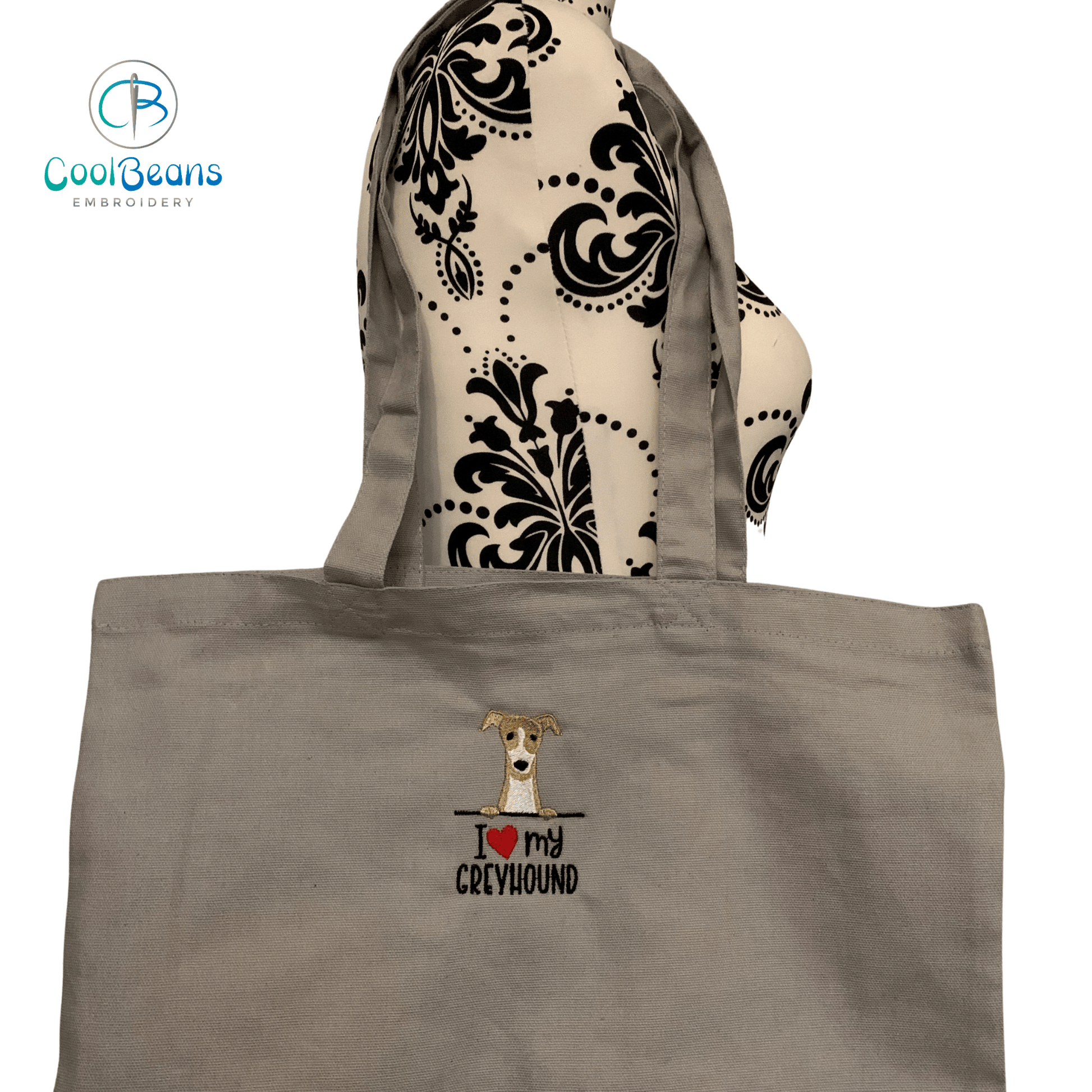 I Heart My Greyhound Embroidered Personalised Tote Shopper Bag - Grey