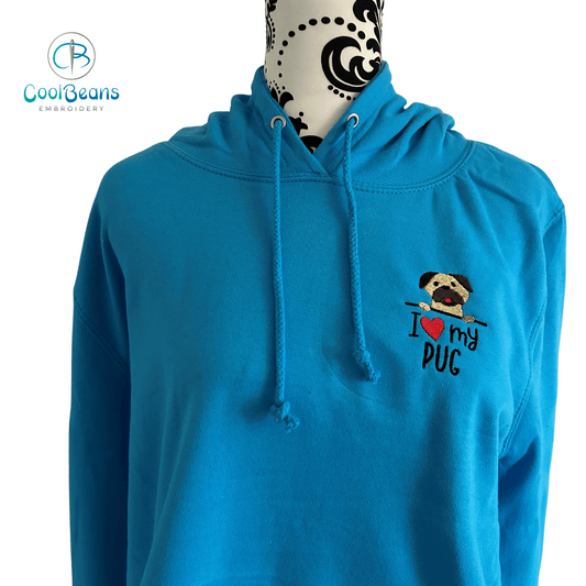 Pug Dog Embroidered Personalised Hoodie