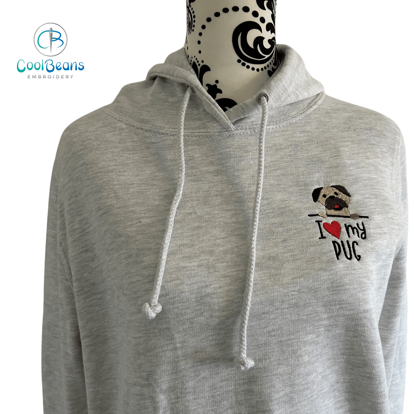 Pug Dog Embroidered Personalised Hoodie