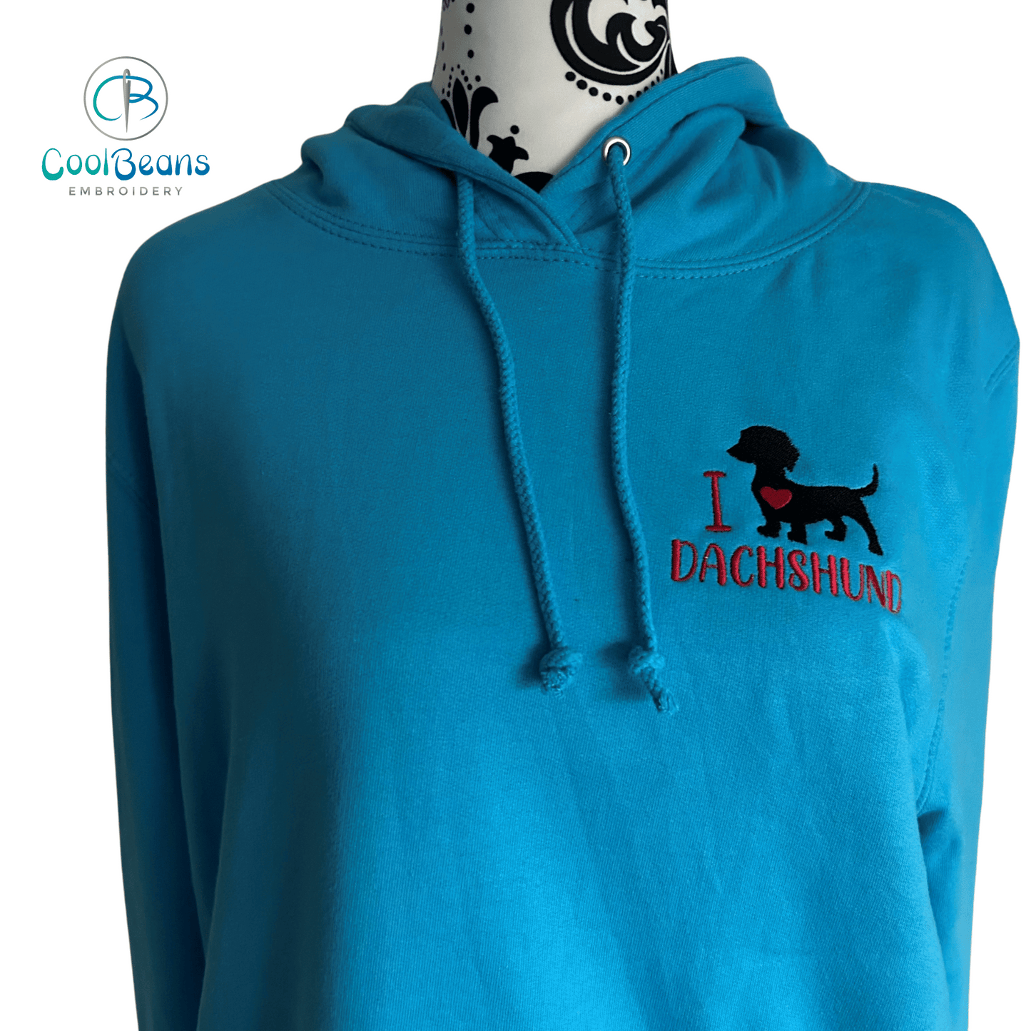 I Love Dachshund Dog Embroidered Personalised Hoodie