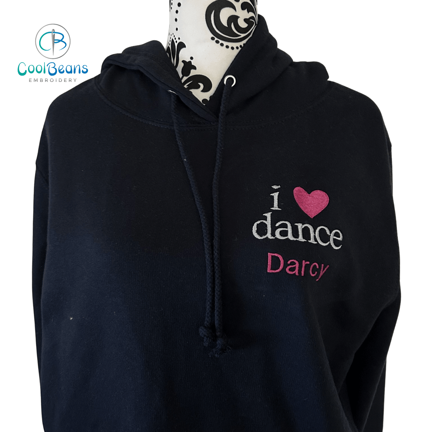 I Love Dance Embroidered Personalised Hoodie