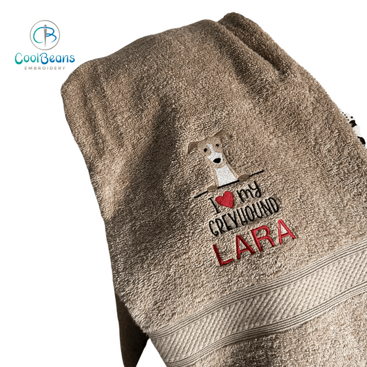 Dog Towels - I Love my Greyhound - Personalised