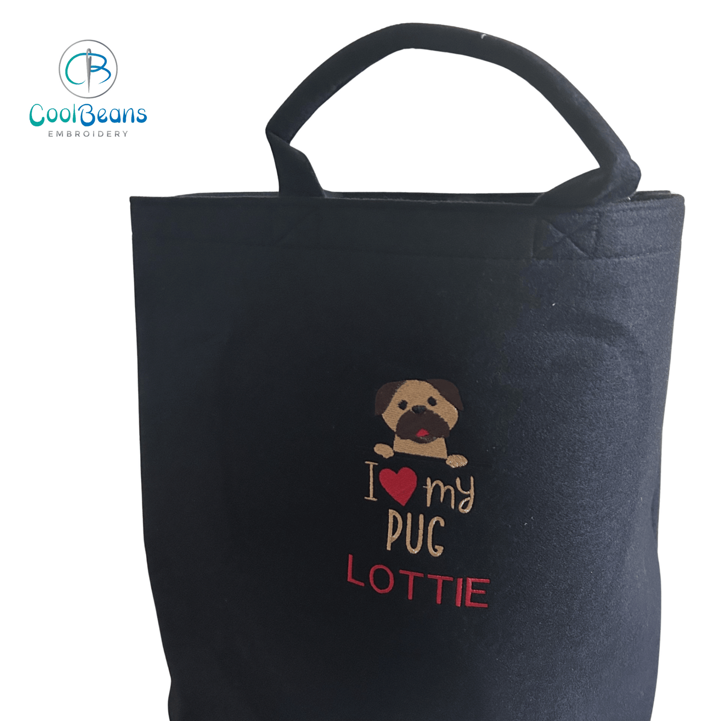 Pug Toy/Blanket Storage - Pet Felt Trug - Pet Storage Tub - Personalised