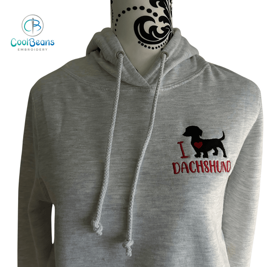 I Love Dachshund Dog Embroidered Personalised Hoodie