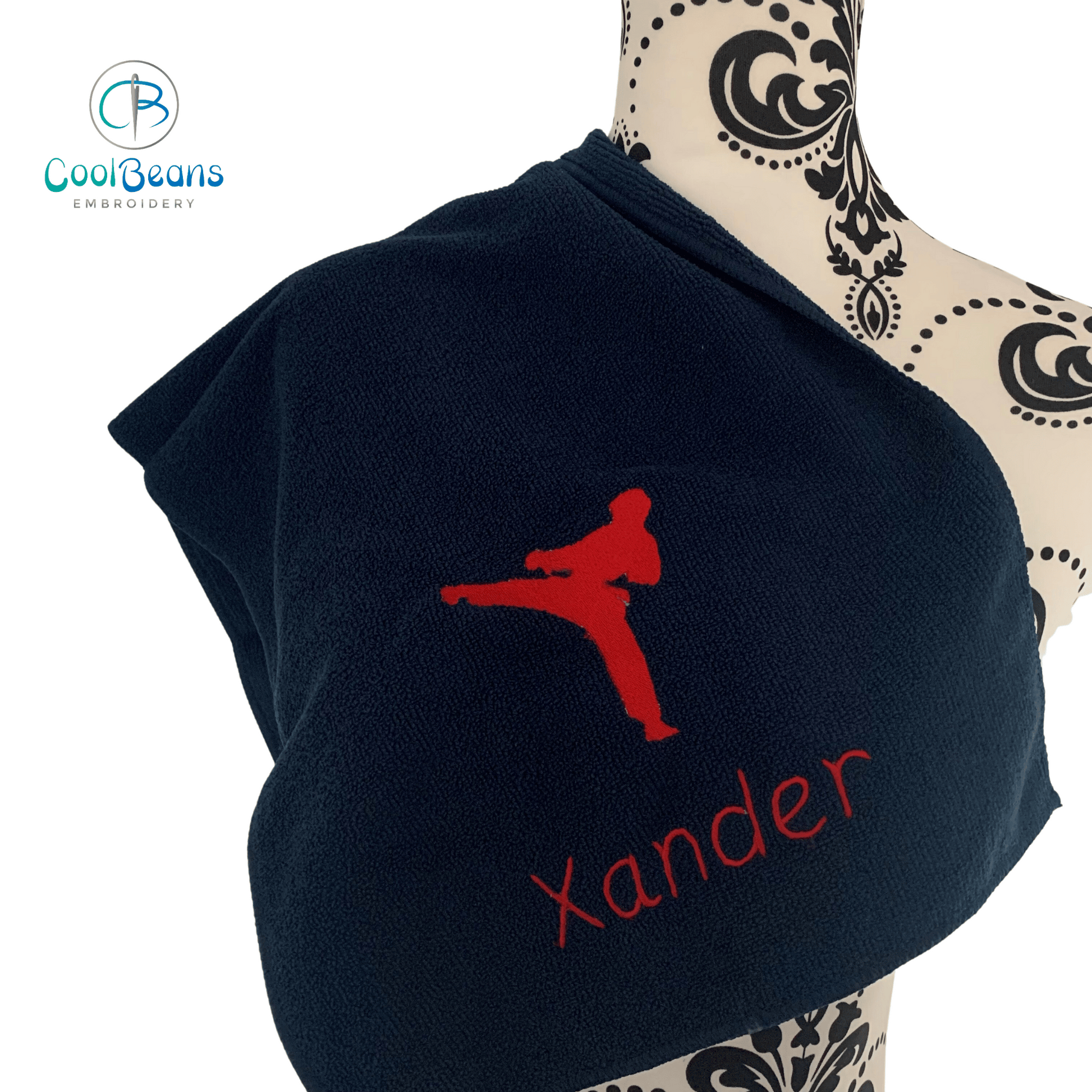 Karate Embroidered Personalised Microfibre Towel - Navy