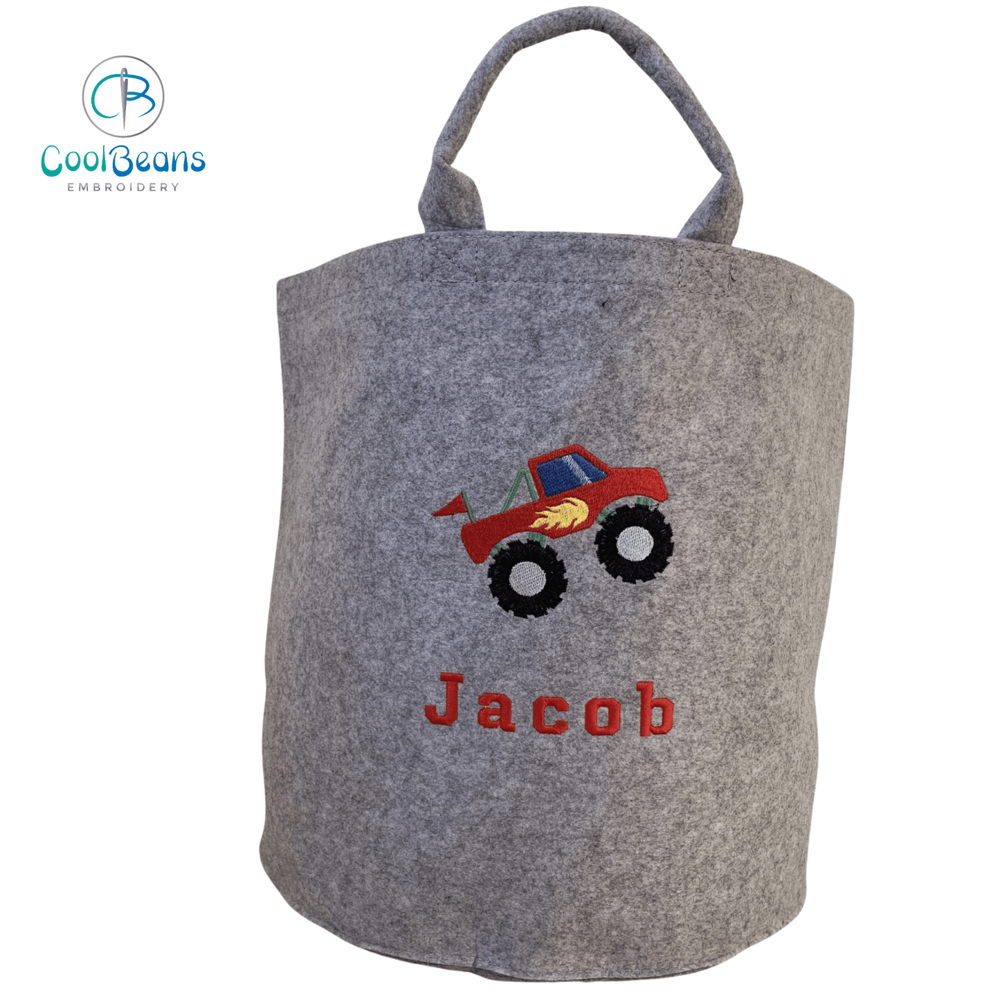Monster Truck Felt Trug - Toy Storage Tub - Personalised