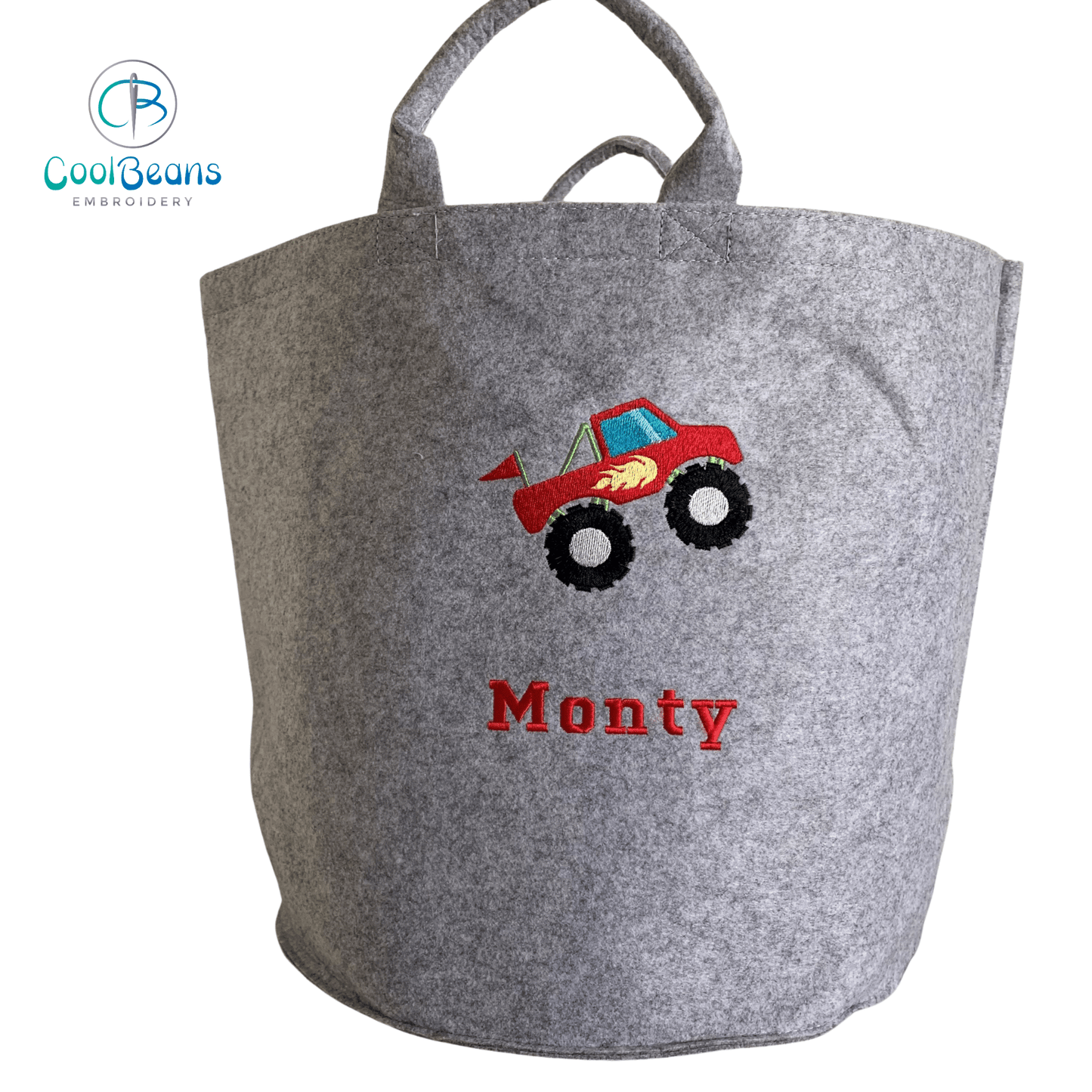 Monster Truck Felt Trug - Toy Storage Tub - Personalised