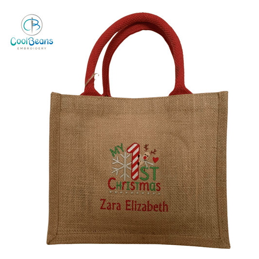 Christmas Jute Gift Bag - My 1st Christmas - Personalised