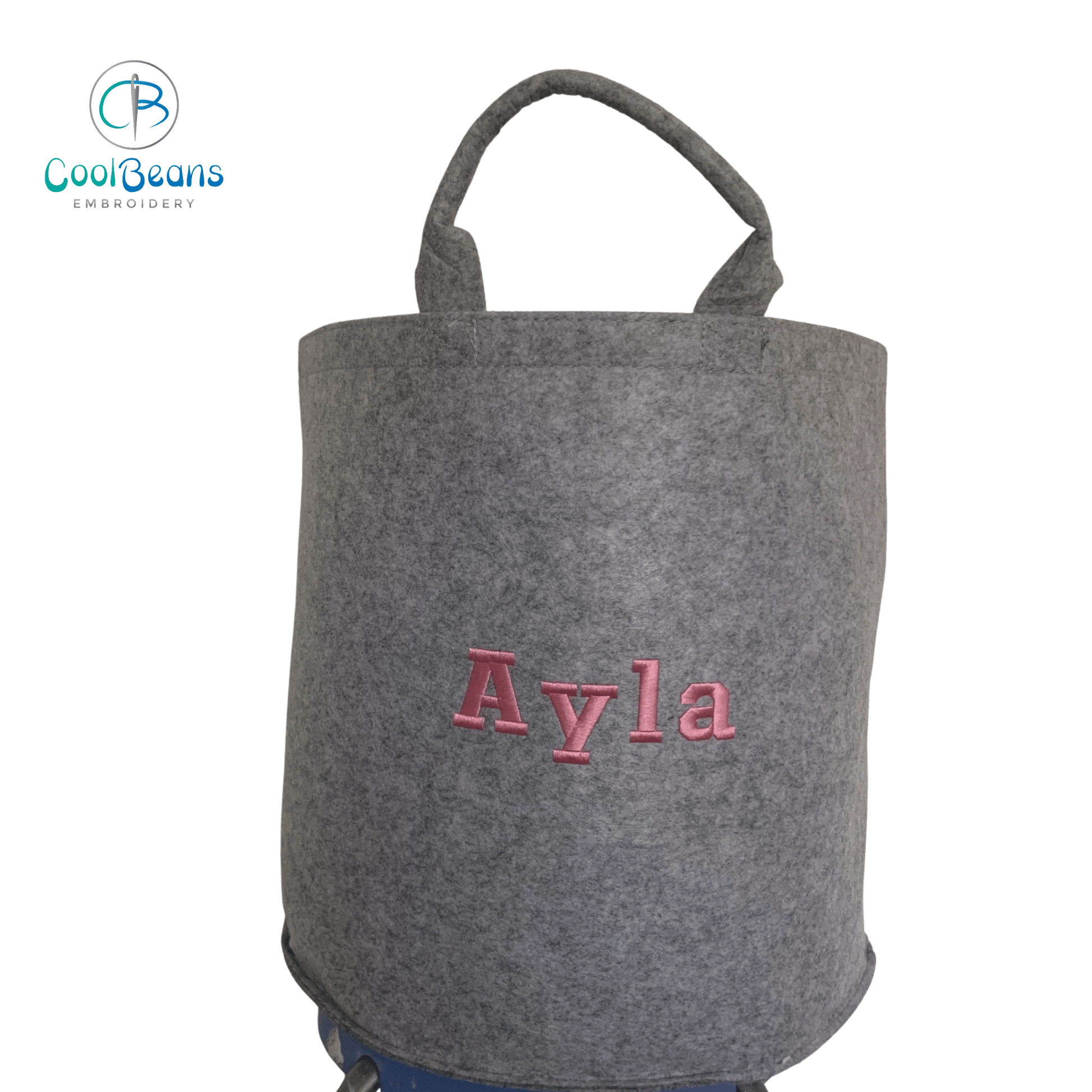 Name Embroidered Personalised Felt Storage Toy Trug - Grey