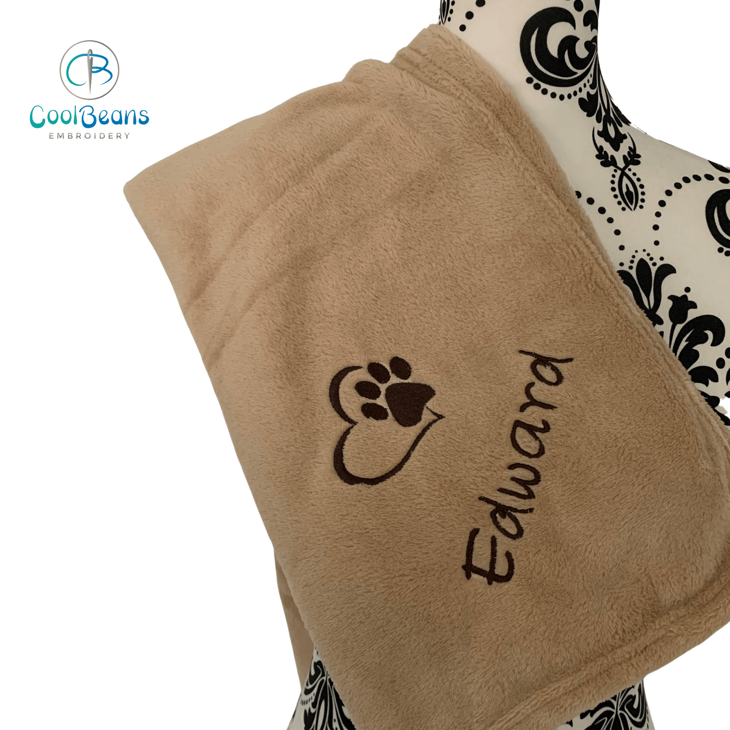 Pet Fleece Blanket - Heart & Paw - Personalised in Corner