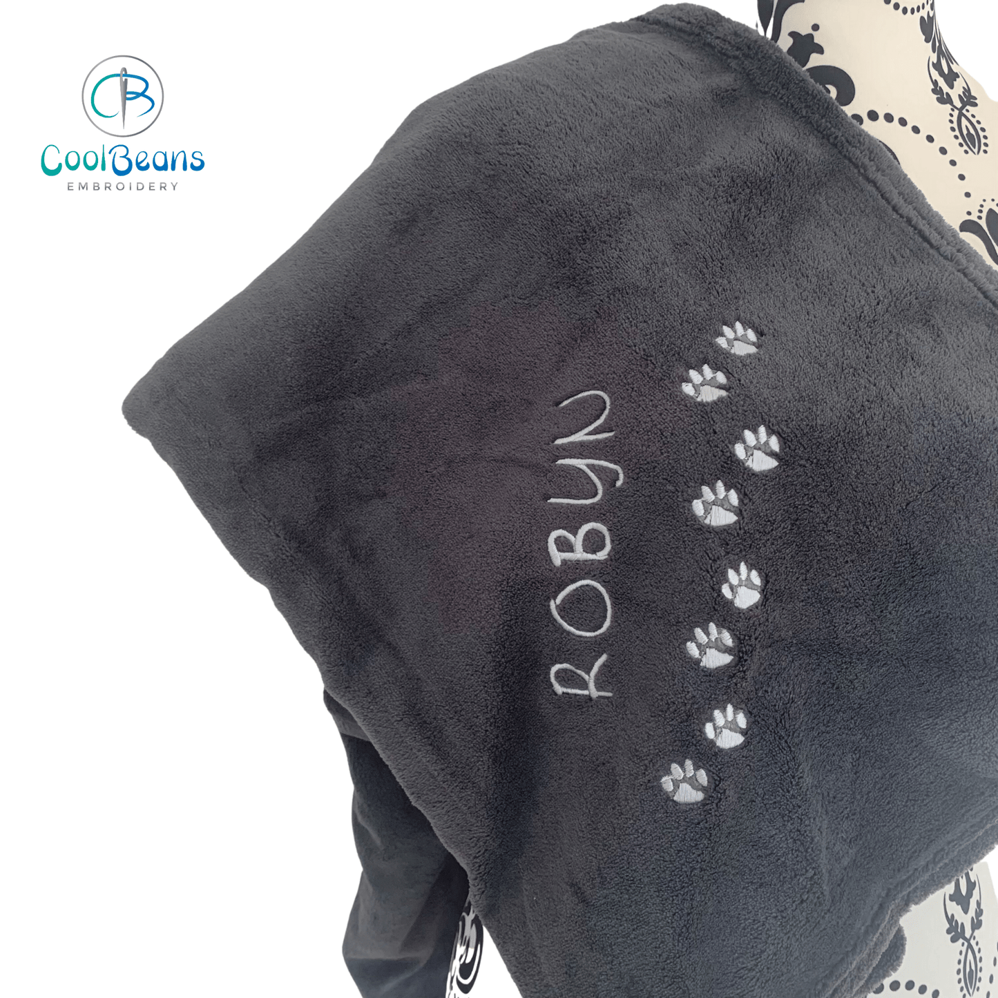 Pet Fleece Blanket - Mini Paws - Personalised in Corner - Cool Beans Embroidery & Personalisation