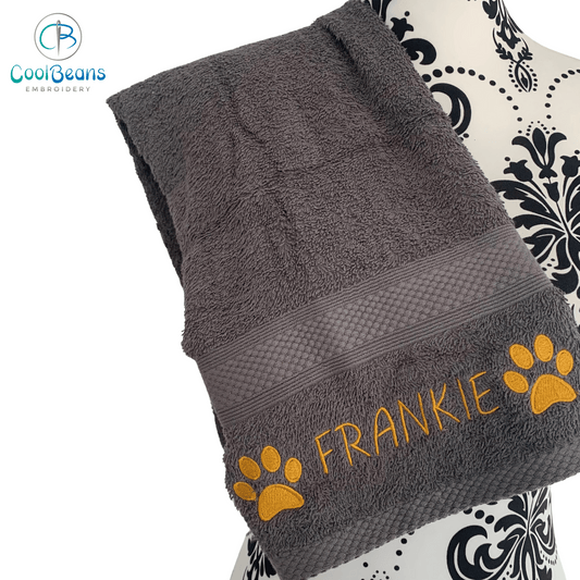 Paws By Side Embroidered Personalised Towel - Charcoal