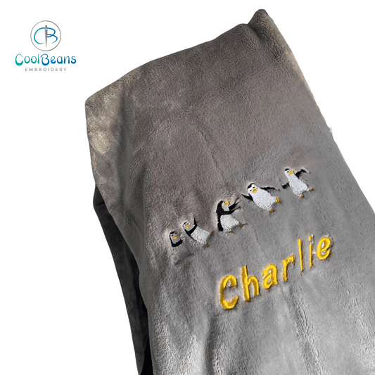 Penguins Dancing - Kids Large Fleece Blanket - Personalised