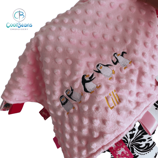 Penguins Dancing -  Baby Taggy Bubble Blanket / Satin Comforter - Personalised