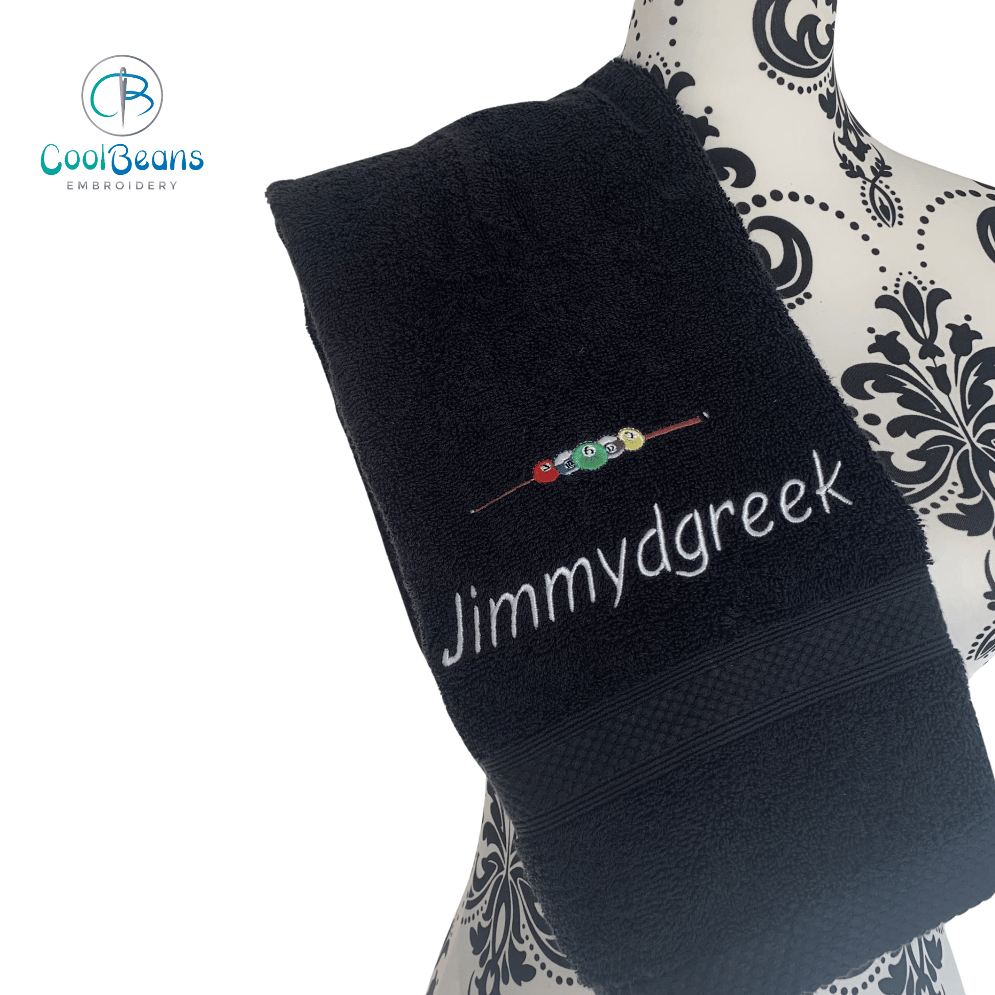 Pool Embroidered Personalised Towel - Black