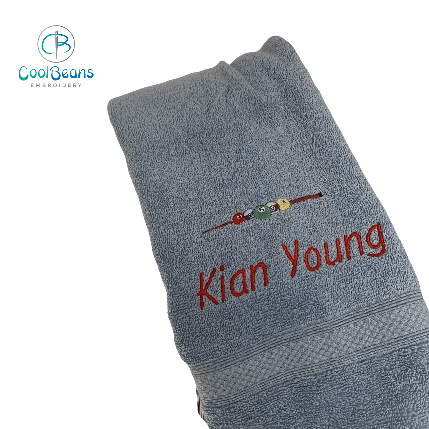 Pool Billiards Personalised Embroidered Towel - Cobalt Text