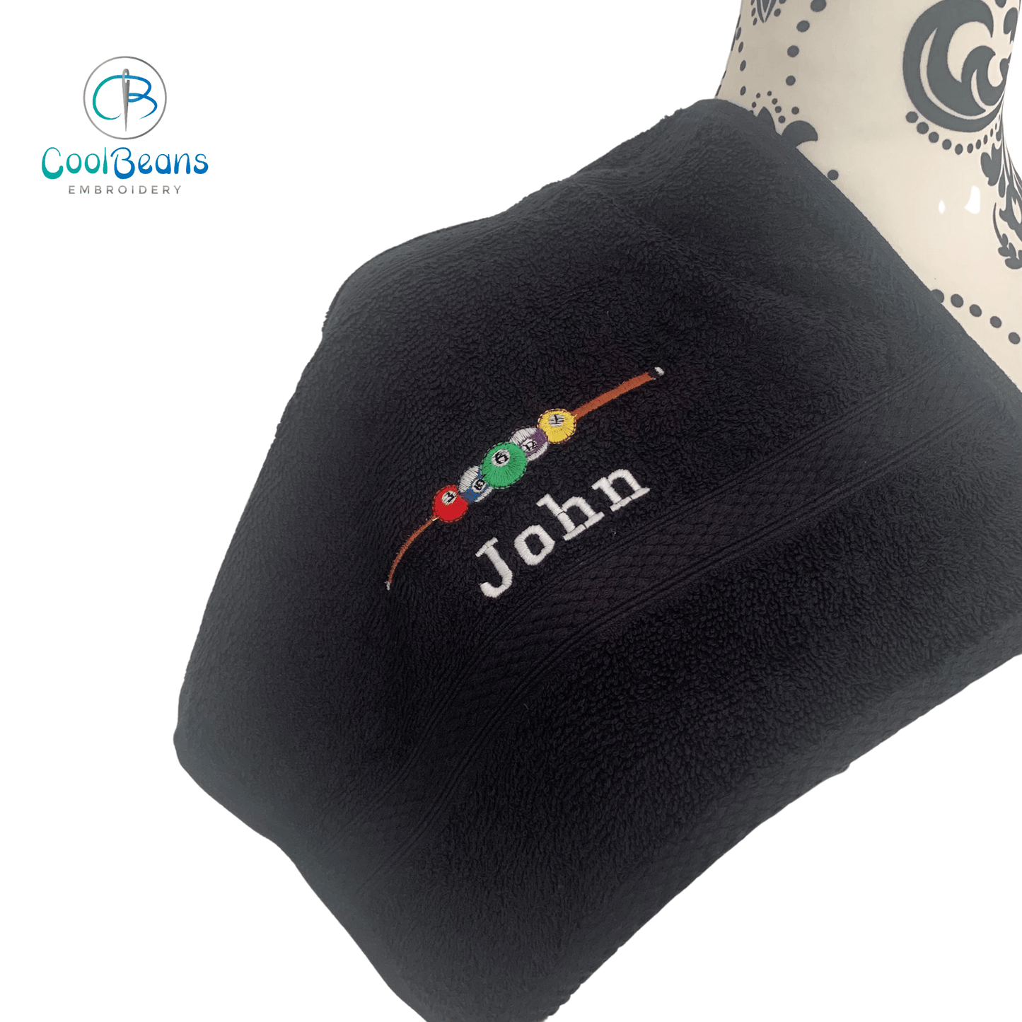 Pool - Balls & Cue Towels -Personalised - Black Face Cloth